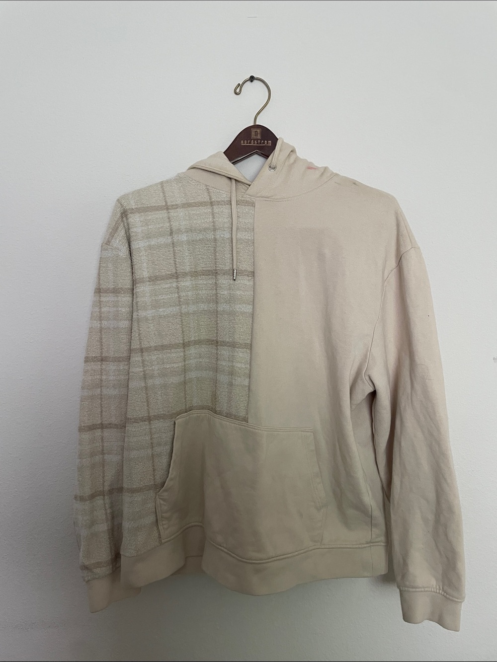 Topman Beige Half-Plaid Hooded Sweatshirt